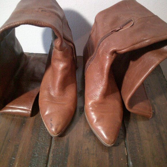 Leather Boots Tall Leather Boots w/ Wood Sole, Size 8/ 38-1/2 Brown Lucky Brand - Picture 9 of 11